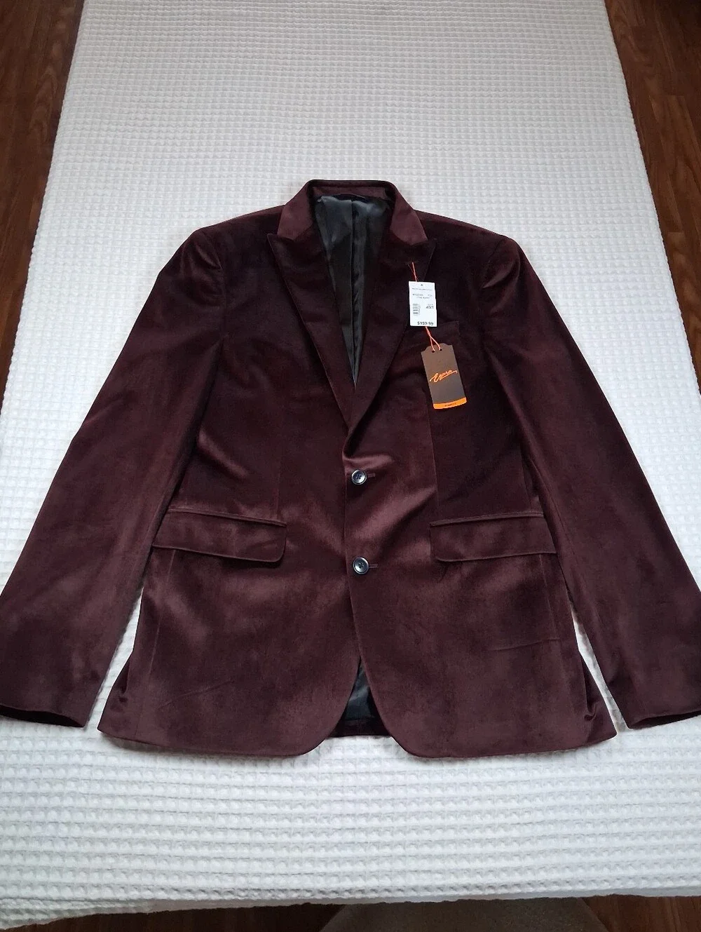 Egara Men's Warehouse Velvet Dinner Jacket Size 40R Skinny Fit Dark Wine NWT